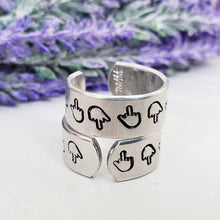Load image into Gallery viewer, Middle Finger Hand Stamped Aluminum Wide Band Finger Ring