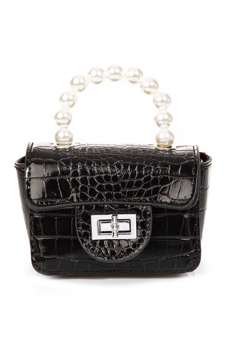 Turn Lock Faux Alligator Back - Black