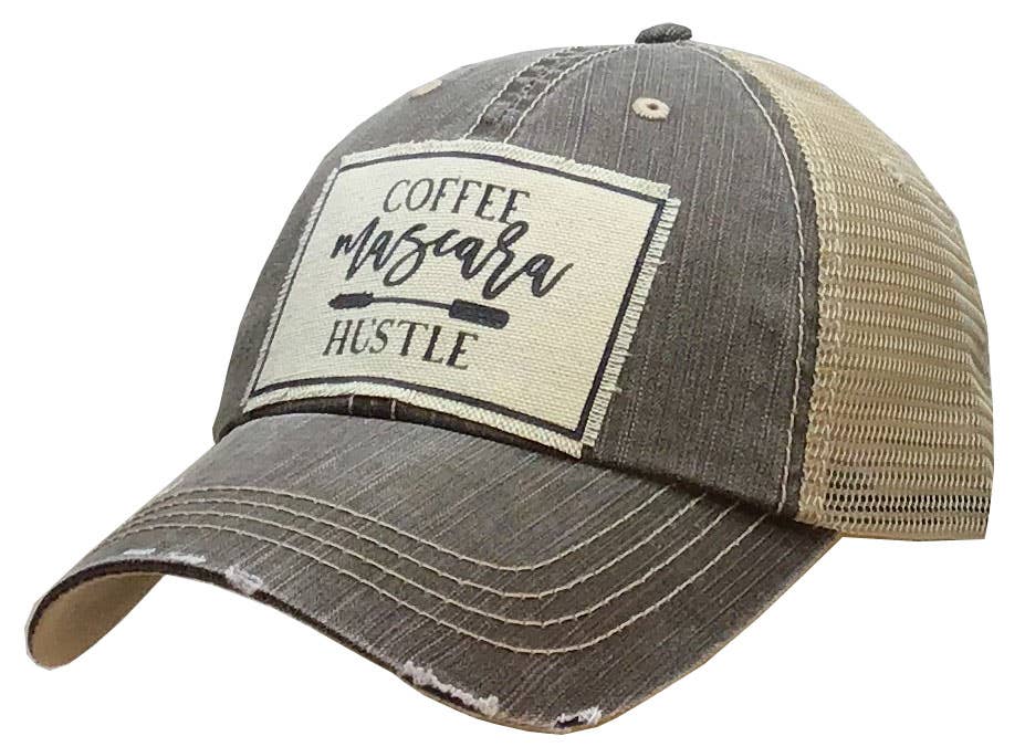 Vintage Life - Coffee Mascara Hustle Distressed Trucker Hat Baseball Cap