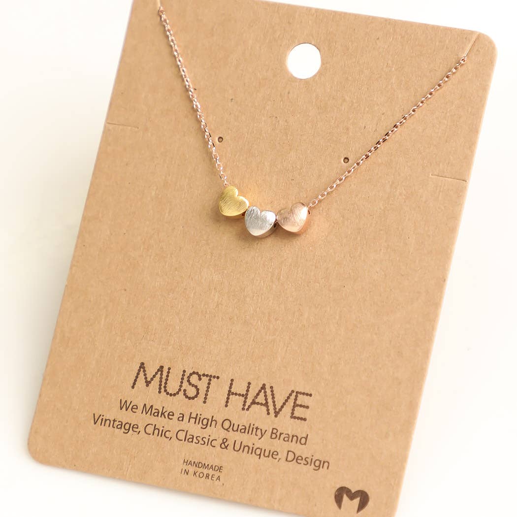 Dainty Three Heart Necklace - Rosegold